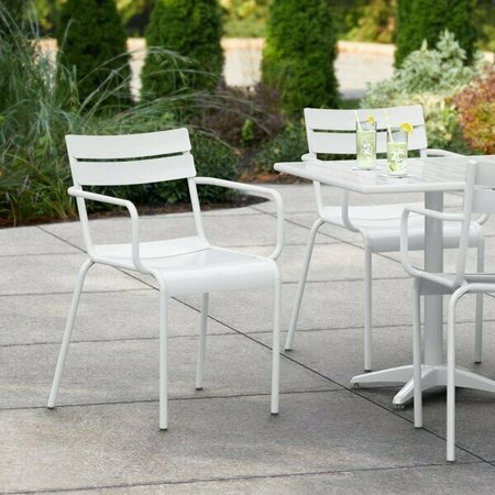 LANCASTER TABLE & SEATING White Powder Coated Aluminum Outdoor Arm Chair 427CALUARMWH